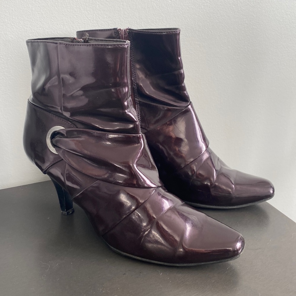 Metallic Eggplant Pointed Toe Booties